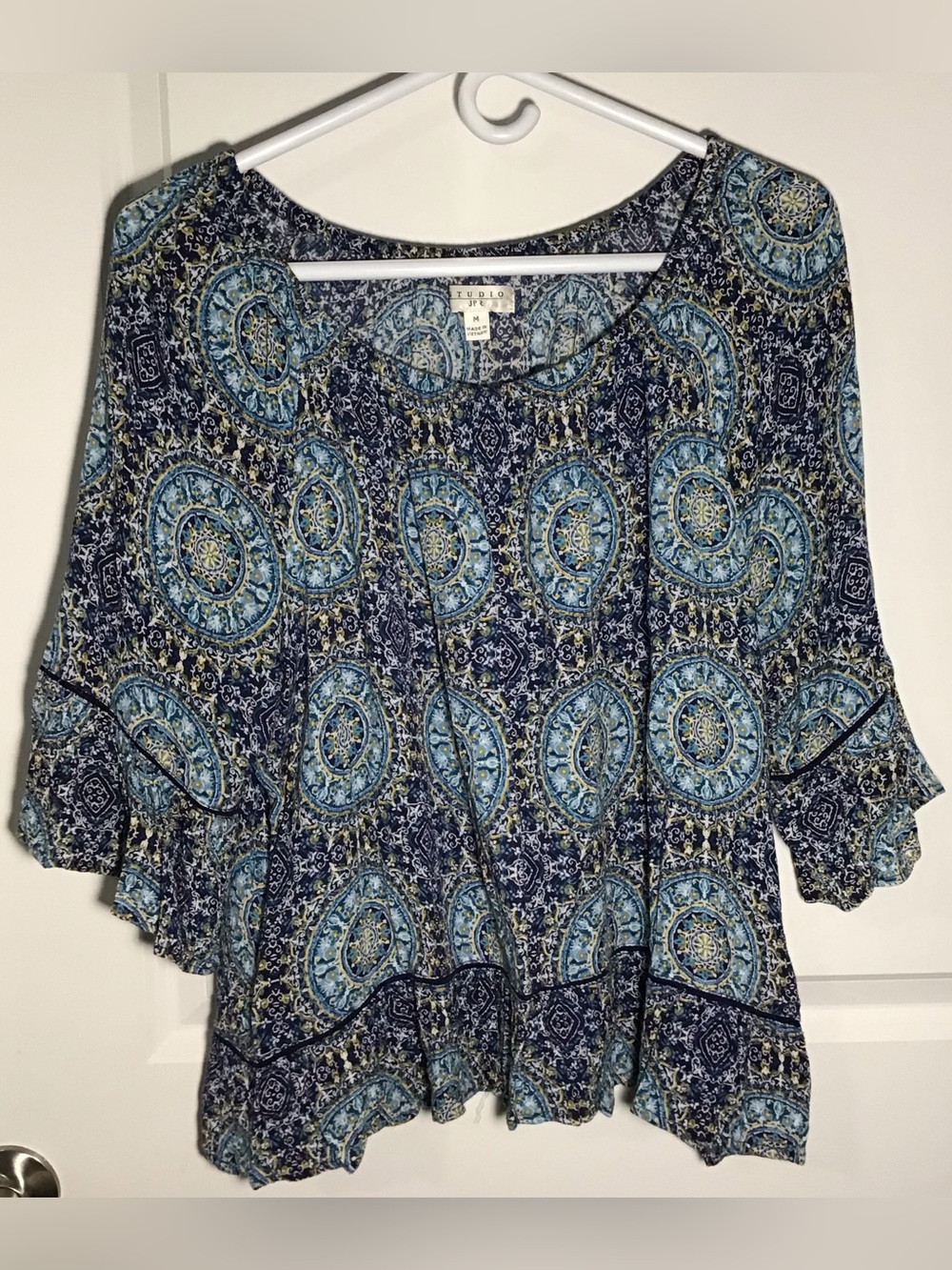 Studio Navy and Light Blue Medallion Peasant Tunic M